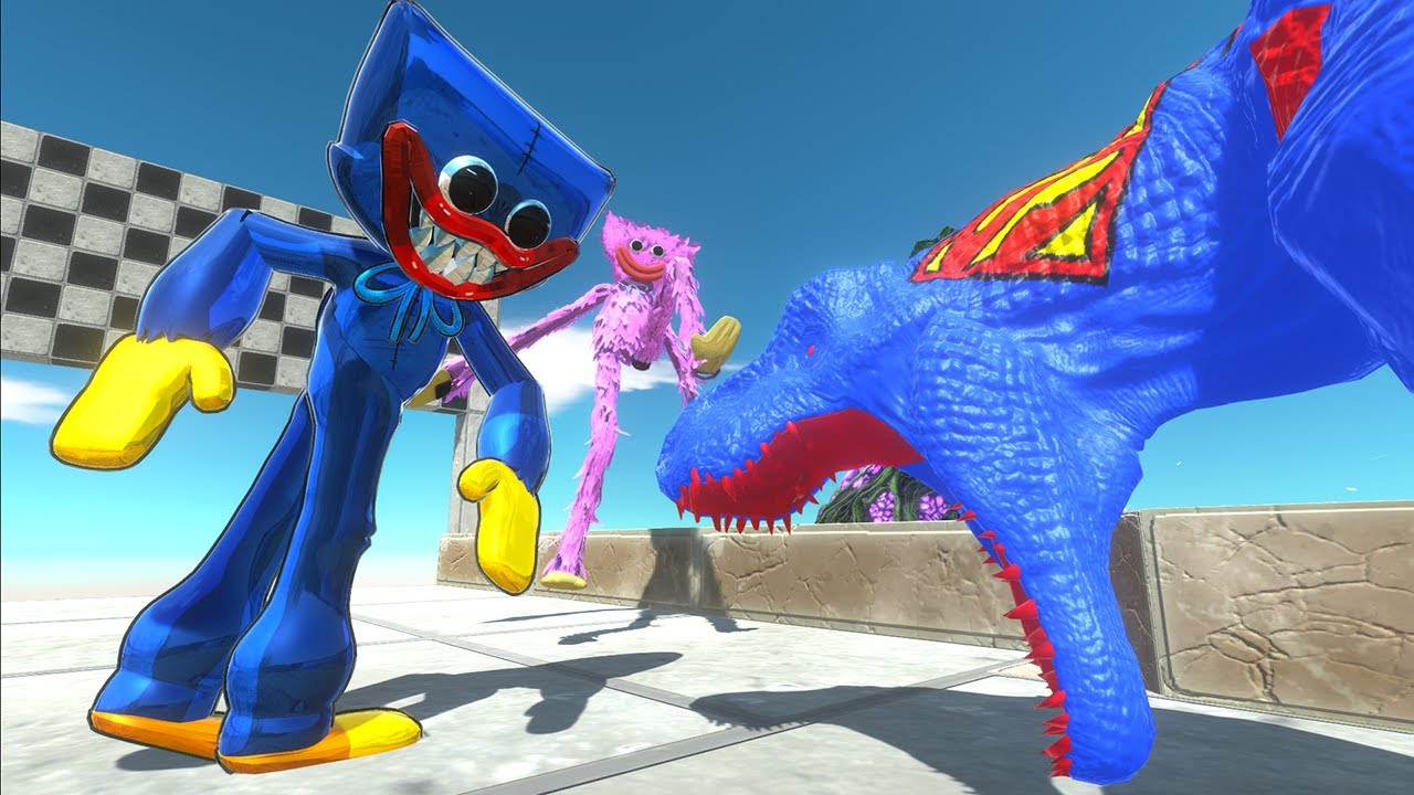 Huggy Wuggy and Kissy Missy Speed Race Championship T-rex Vs Marvel Comics Jurassic World Evolution
