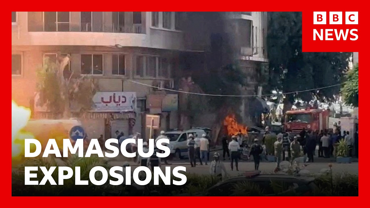 Explosions injure 18 in Damascus during Emmanuel Macron&rsquo;s visit | BBC News