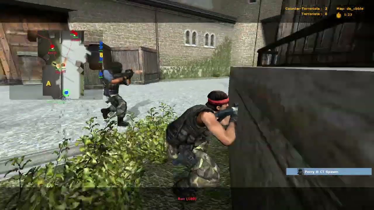 Counter-Strike Source Bots vs Bots match DE_Cbble