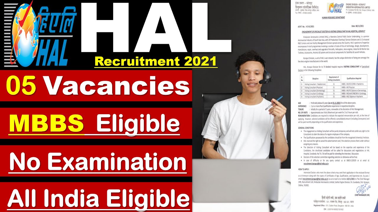 Recruitment by Hindustan Aeronautics Limited 2021 | 05 Vacancies | MBBS Degree Holder | No Exam.