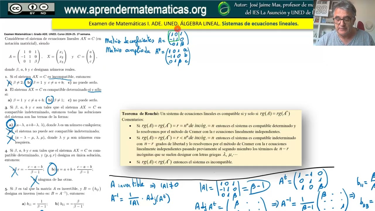 Discutir y resolver sistemas de ecuaciones por Gauss y por Rouché y Cramer. José Jaime Mas