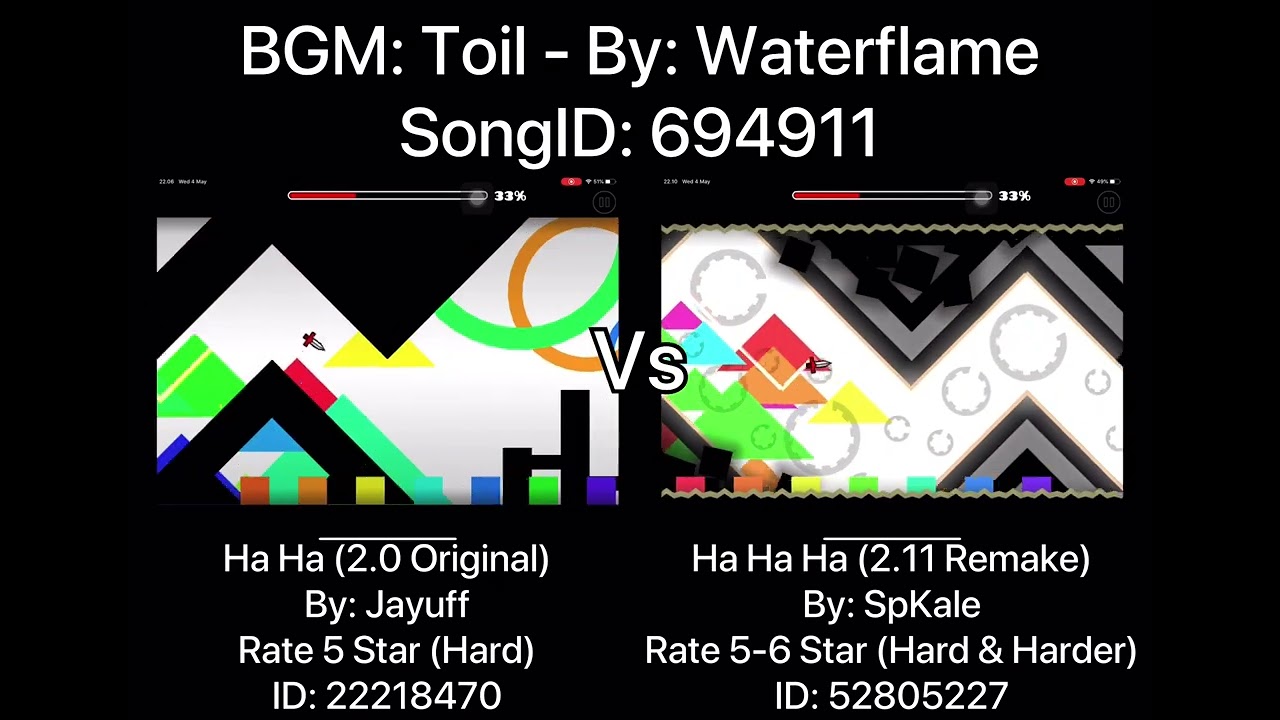 Geometry Dash = Ha Ha Vs Ha Ha Ha (Comparison) (Original Vs Remake) (Jayuff Vs SpKale)