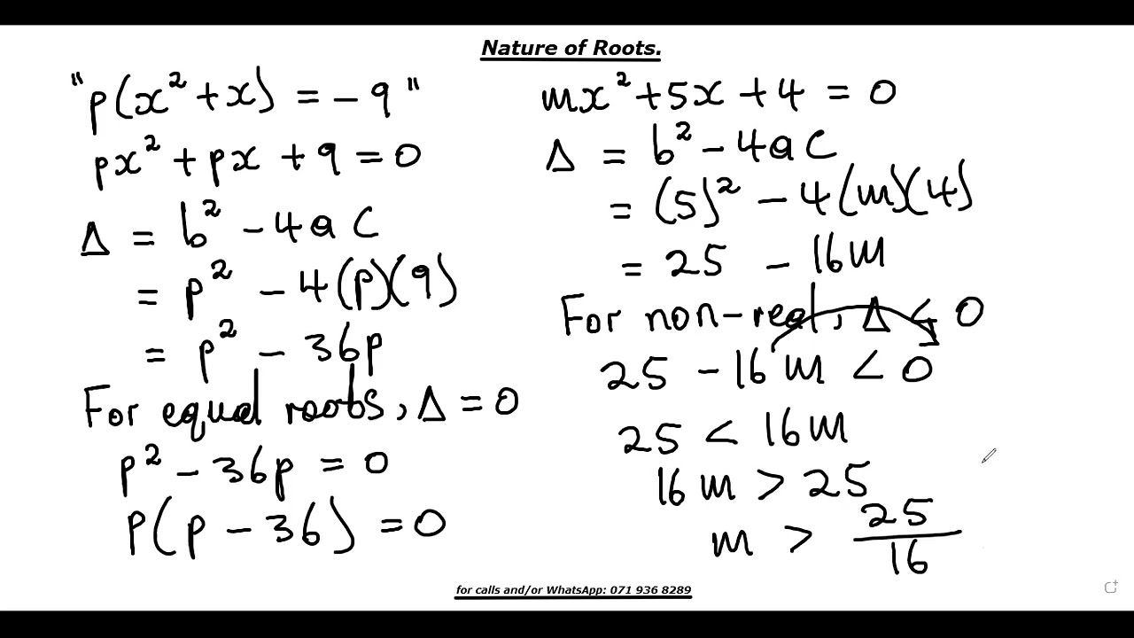 Grade 11 Applications of Nature of Roots I