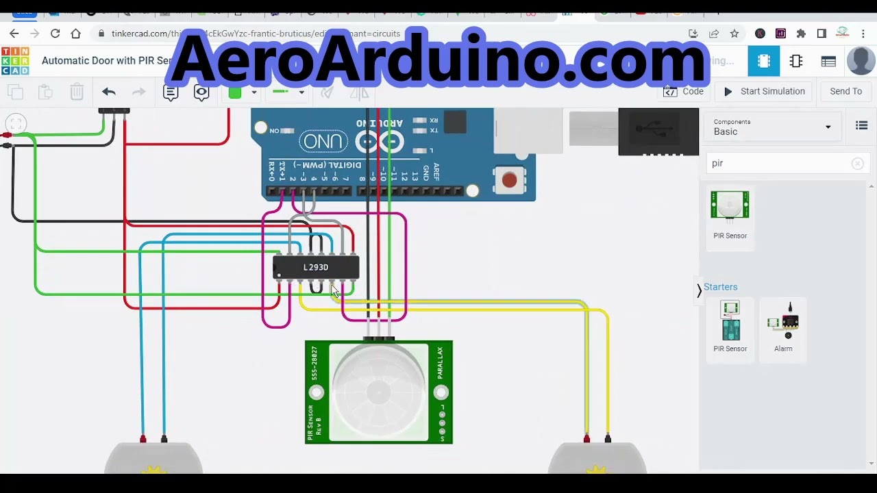 Design PIR Automatic Door Control Circuit   Arduino #Tinkercad Codeblocks #AeroArduino