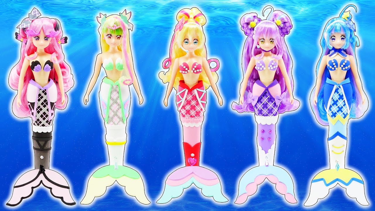 キミとアイドルプリキュア❤️人魚に変身✨キュアアイドル、キュアキュンキュン、キュアウインク、キュアズキューン、キュアキッス⭐️キミプリをマーメイドにリメイクDIY🌼100円ショップ材料で手作り工作