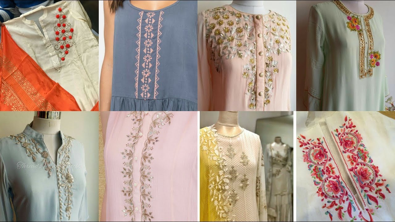 Latest Trendy Hand Embroidered Neck designs #Hand Embroidery ideas
