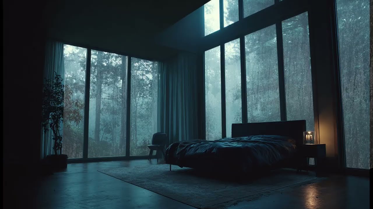Rain on Window in a Forest Bedroom - Calming Nature Sounds for Deep Sleep and Stress Relief