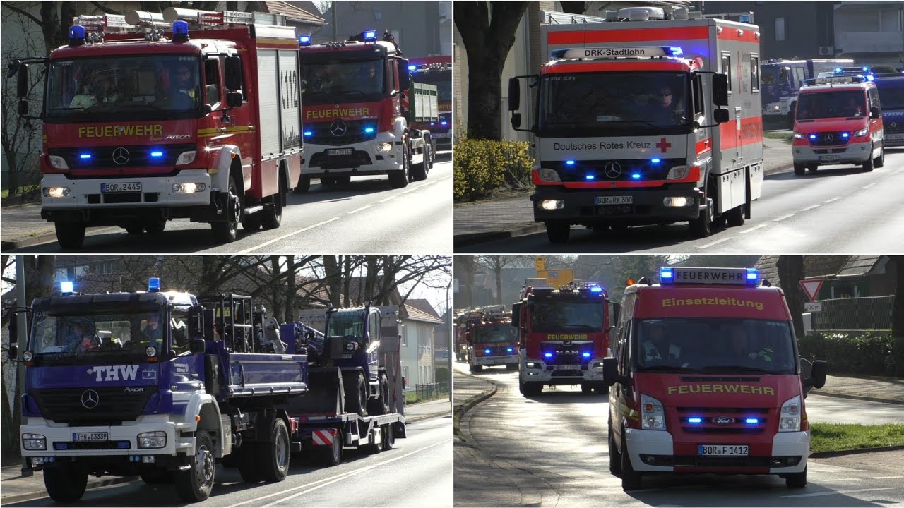 [BERKELFLUT 2025] Einsatzfahrten von Feuerwehr/DLRG/DRK/THW in Stadtlohn zu Hochwasserübung