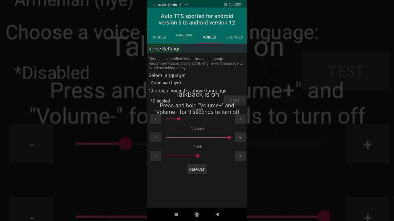 how to set auto tts full setting with talk back for blind users