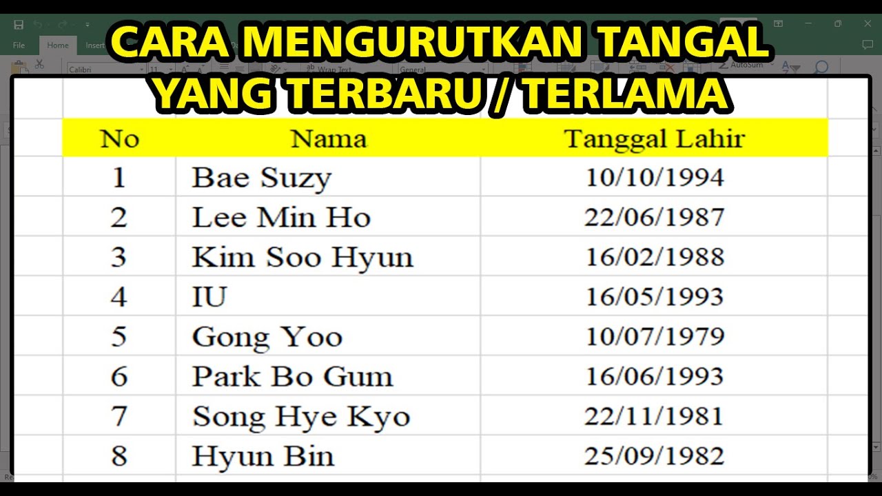 Cara Mengurutkan Tanggal di Excel