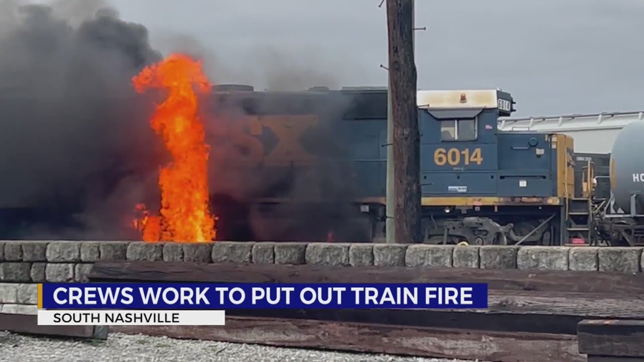 Nashville first responders fight train fire in Woodbine area