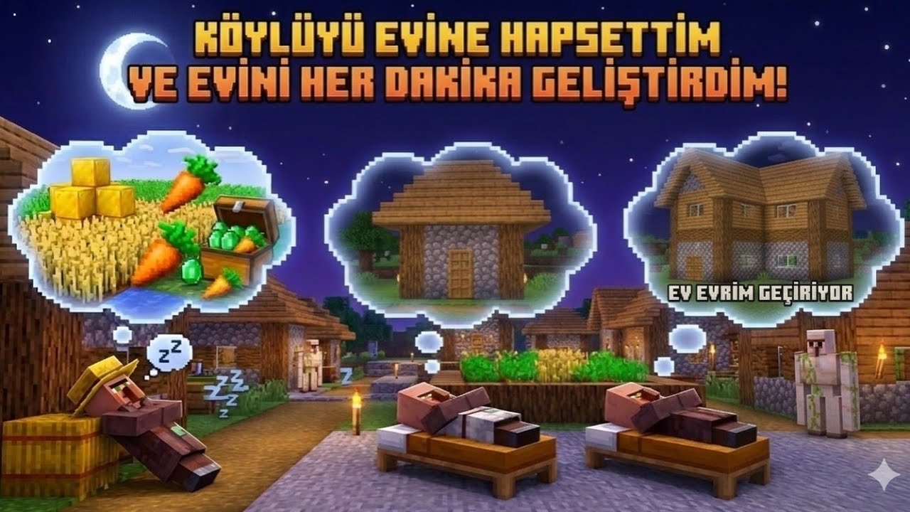 KÖYLÜYÜ EVİNE HAPSETTİM VE EVİNİ HER DAKİKA GELİŞTİRDİM! - Minecraft