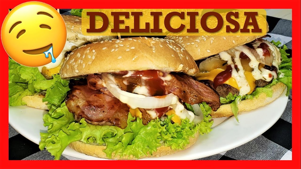 como hacer HAMBURGUESAS de carne y tocineta - COMO preparar HAMBURGUESAS de carne y tocineta