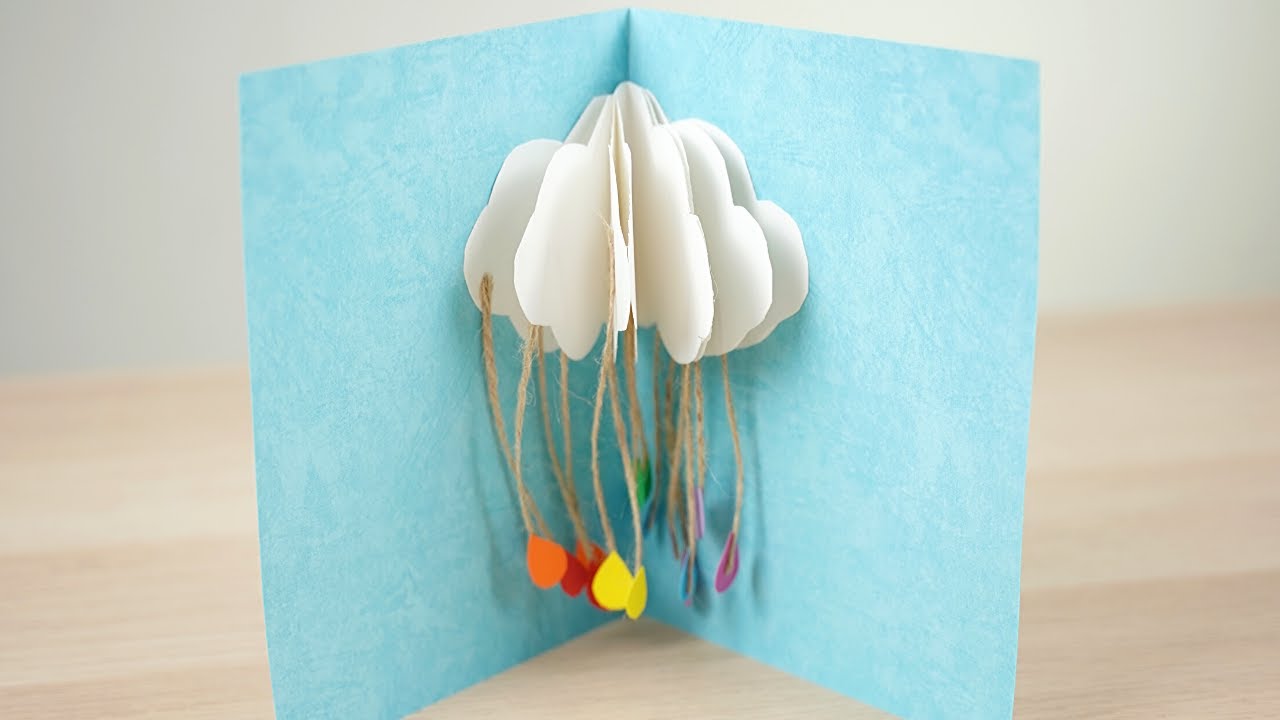 Pop-up Cloud Card - Paper Cloud with Rainbow Raindrops 🌈Handmade Baby Shower Card Idea