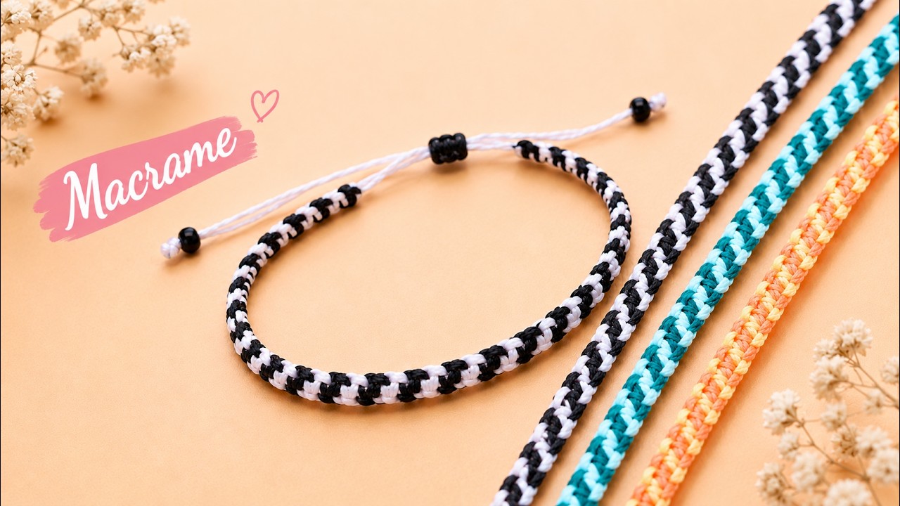 como hacer pulsera de hilo fácil en simples pasos⚡️ NUDO PLANO DIAGONAL