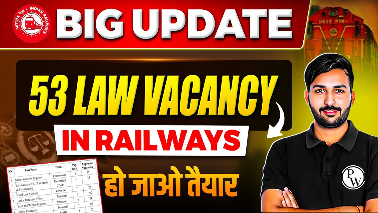 Law Vacancy 2025 In Railways 📢| Total - 53 Posts | Chief Law Assistant, Public Prosecutor