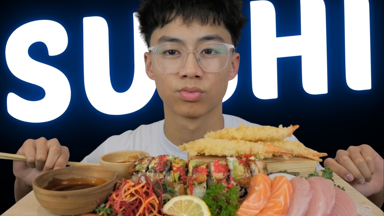 SUSHI *Salmon & Tuna Sashimi with Deluxe Roll and Shrimp Tempura | N.E Let's Eat