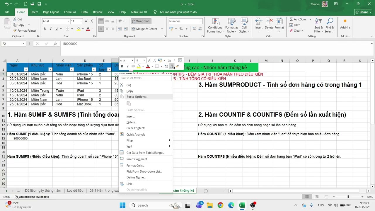 Bài 11: Thành thạo 5 hàm thống kê Excel để xử lý dữ liệu cực nhanh | Excel thực hành dễ làm