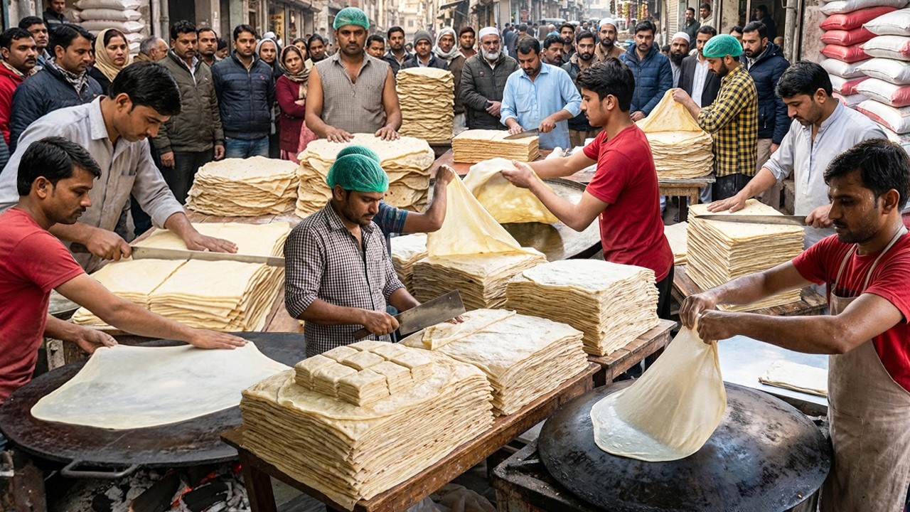 BIGGEST Rumali Roti in Pakistan | Giant Manda Roti & Samosa Patti Making | Best Ramadan Street Food