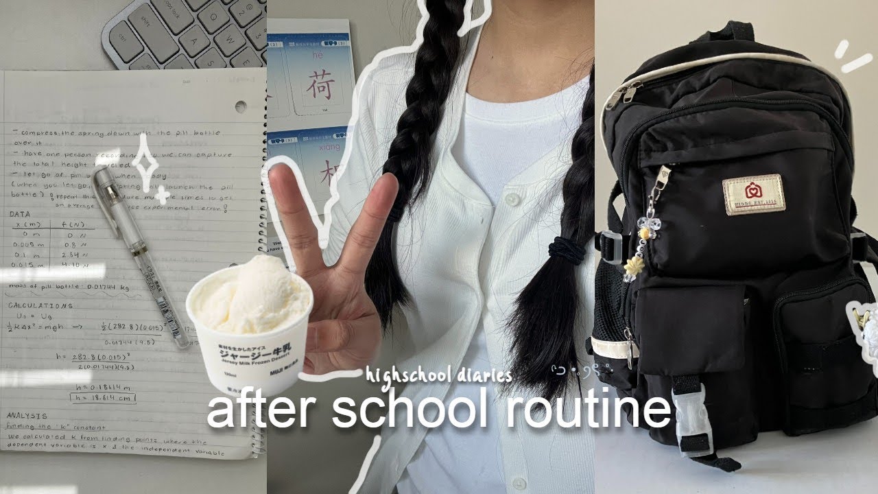 “REALISTIC” after school routine 🍙🎧 productive studying, notes, what i eat, sleep at 9:30