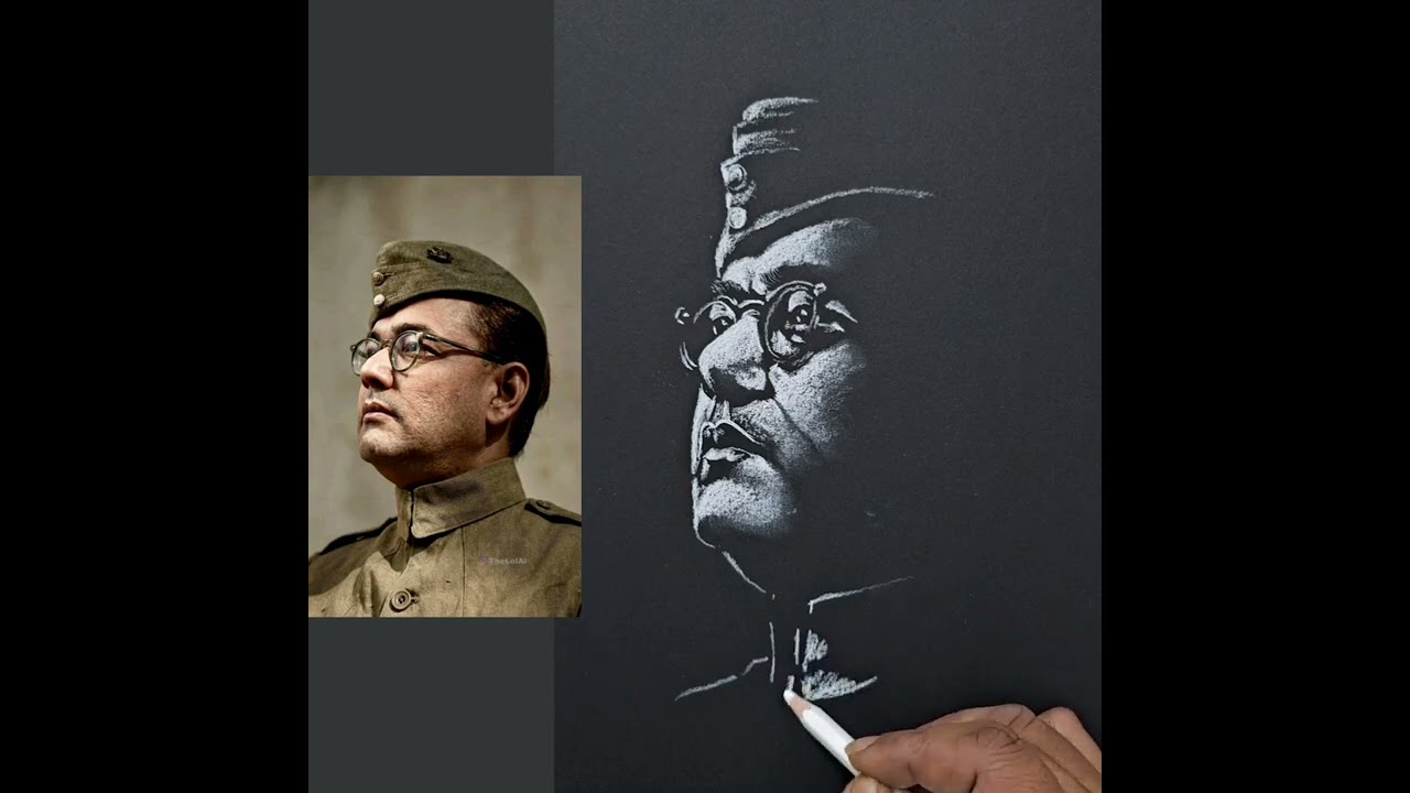 Netaji Subhash portrait drawing on black paper #art #artist #artwork #drawing 