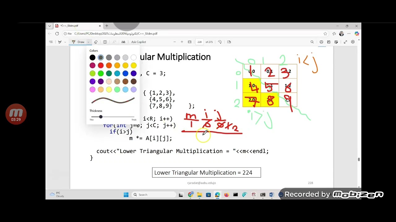 Array(2)LowerTriangularMultiplicati شرح دكتوره سهير بني عطا  حاسوب ٢ لغه c++