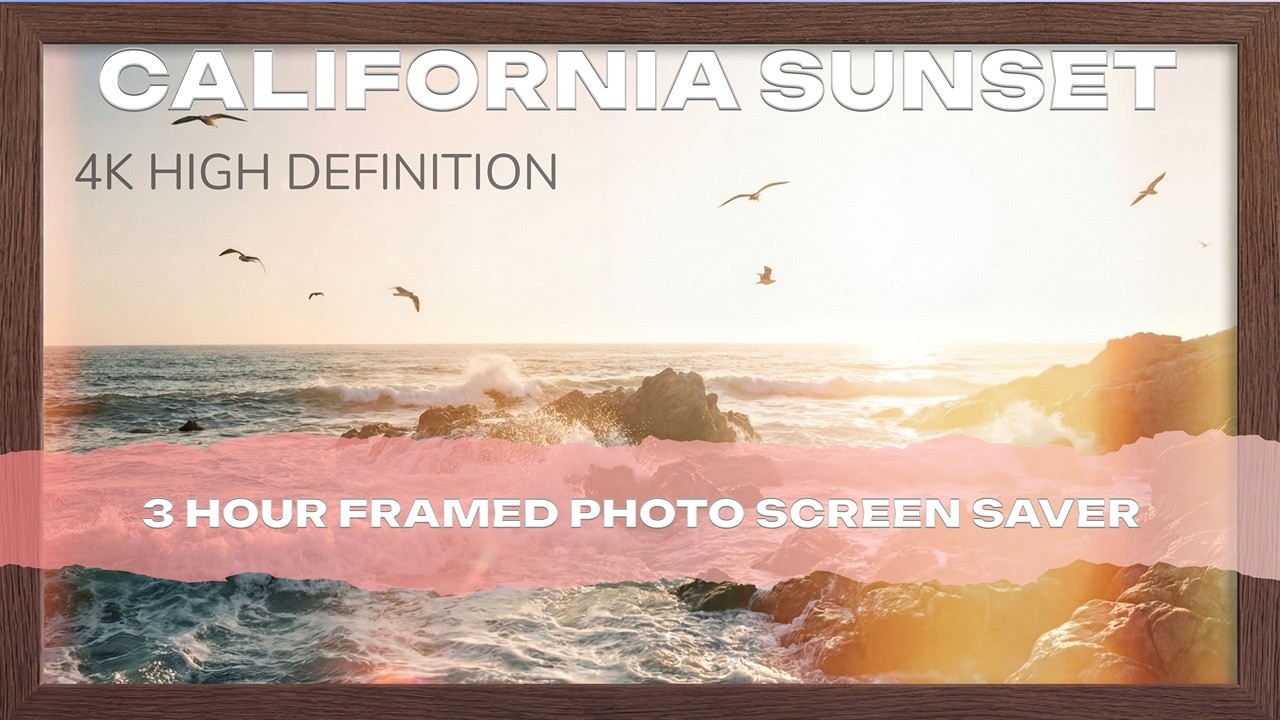 WEST COAST OCEAN SUNSET FRAMED SCREEN SAVER 35mm Film Framed to fit your TV! California Coastline 4K