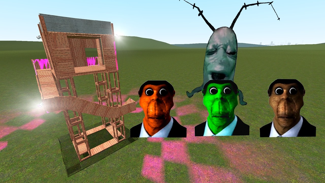 Plankton, Obunga Family Vs Towers In Garry's Mod | Jodelin Ores