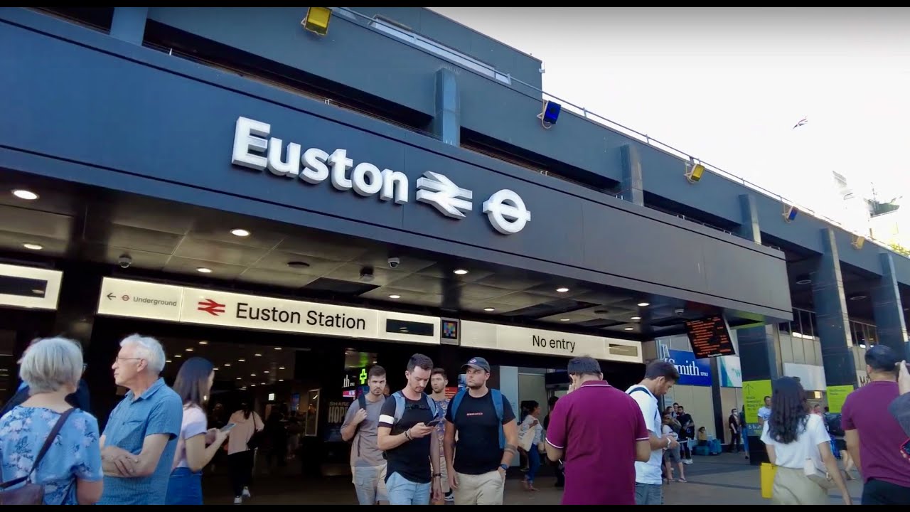 LONDON ENGLAND, EUSTON STATION, WALKING TOUR, LONDON CITY WALK, EUSTON, 4K