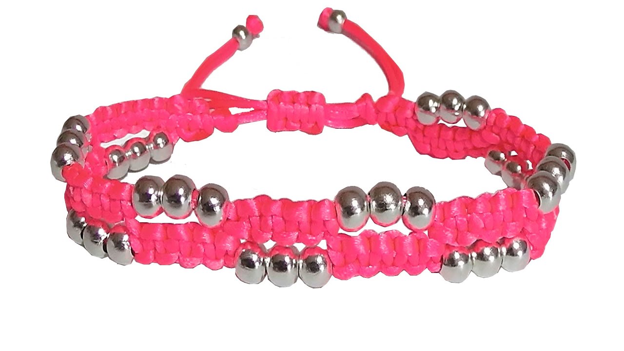 Como hacer pulseras de hilo con nudos de macrame y perlas o cuentas bisuteria tutorial