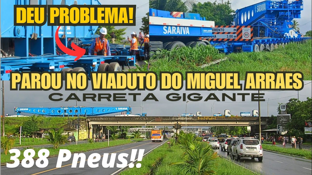 A CARRETA GIGANTE QUE TRANSPORTA O TRANSFORMADOR QUASE FICA NO VIADUTO DO HOSPITAL MIGUEL ARRAES.