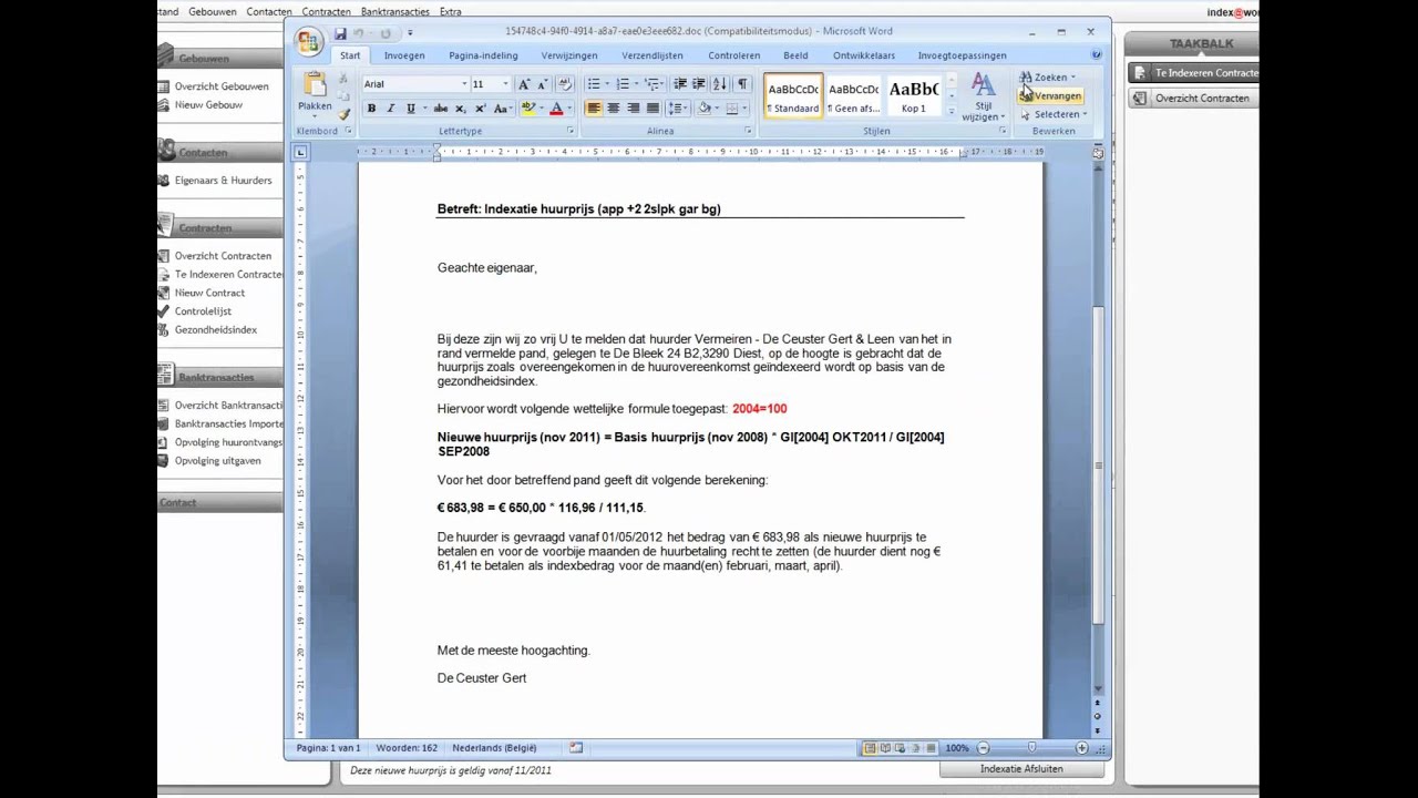 Index@work: generatie indexatiebrieven en afsluiten indexatie