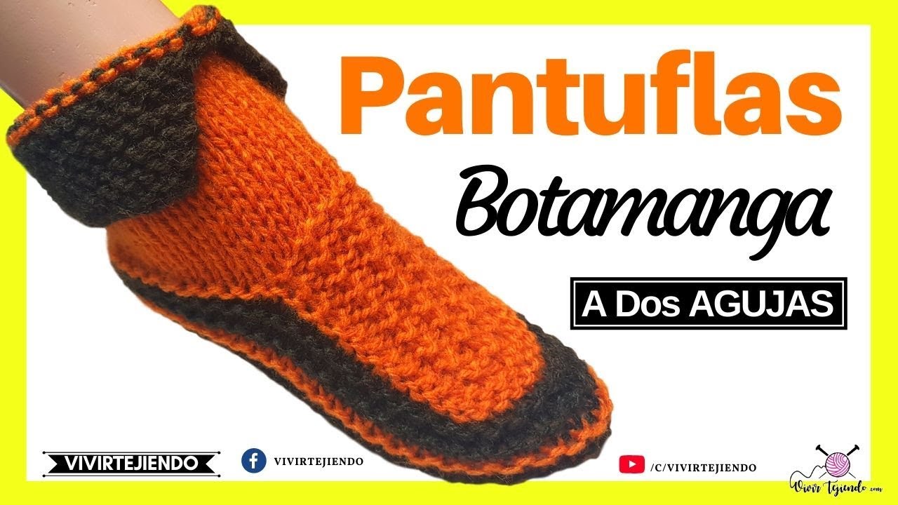 Tejido a dos Agujas – Pantuflas Botín Botamanga a dos agujas y palitos
