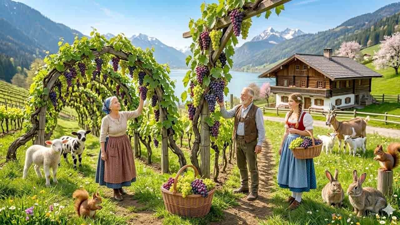 A Peaceful Countryside – Harvesting Grapes, Feeding Animals, and Simple Farm Life
