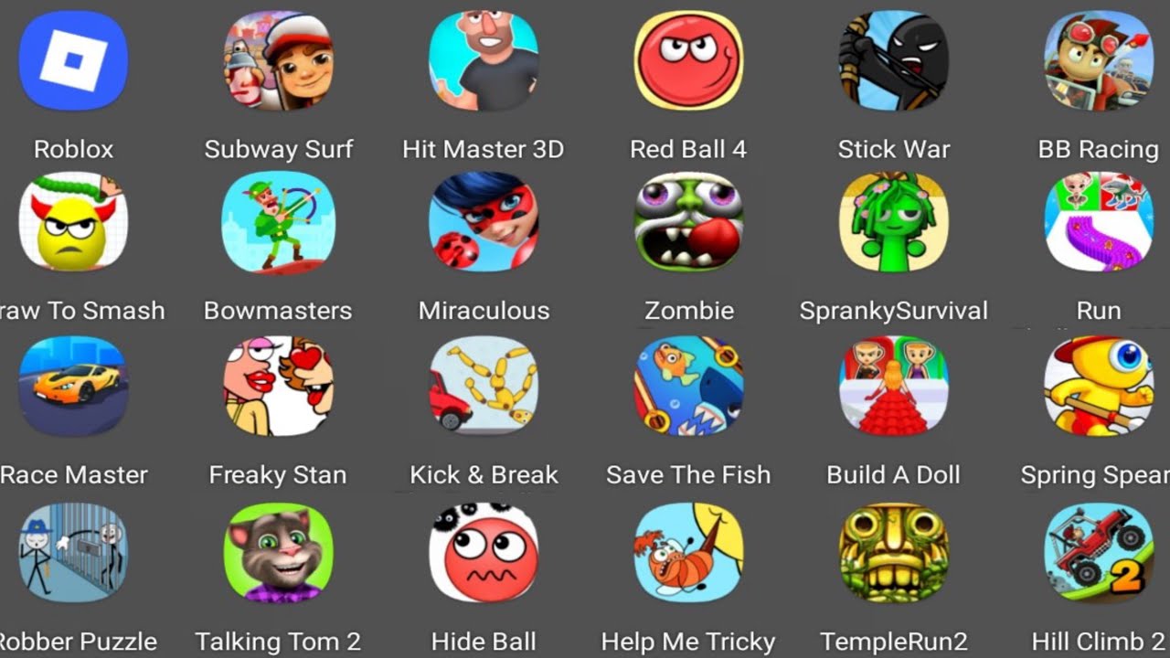 Roblox,Bowmasters,Freaky Stan,Subway Surf,Race Master,Spranky Survival,Hide Ball
