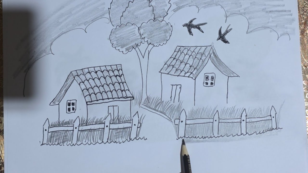 How to drawing cloudy nature / step by step landscape drawing tutorials