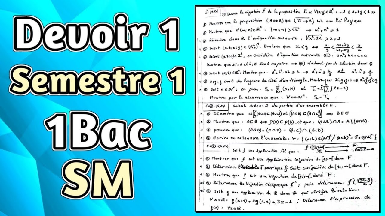 Devoir surveillé 1 Semestre 1 pour 1Bac SM !! ( Modéle 2 )
