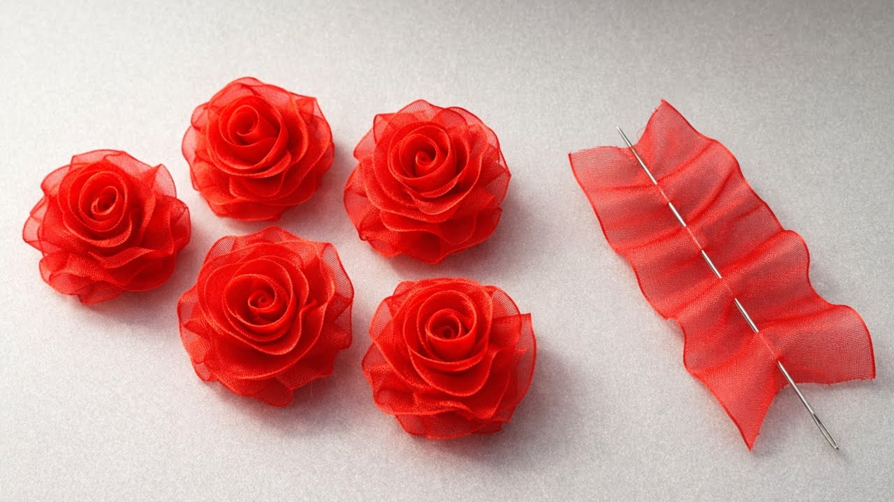 DIY Ribbon Flowers - How to Make Ribbon Roses  - Super Easy Ribbon Making Only with  Needle