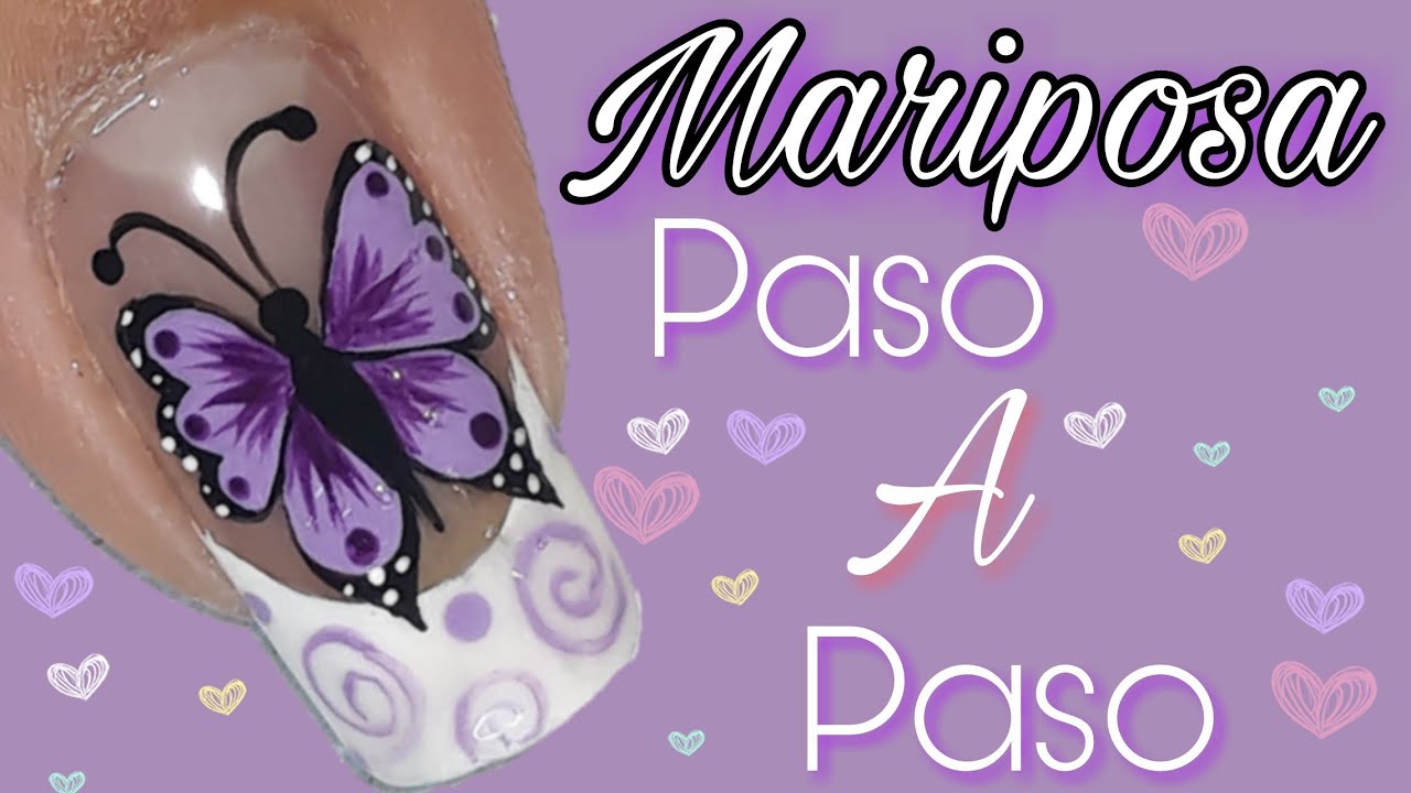 Diseño de uñas mariposa paso a paso/ Decoración de uñas mariposa morado lila