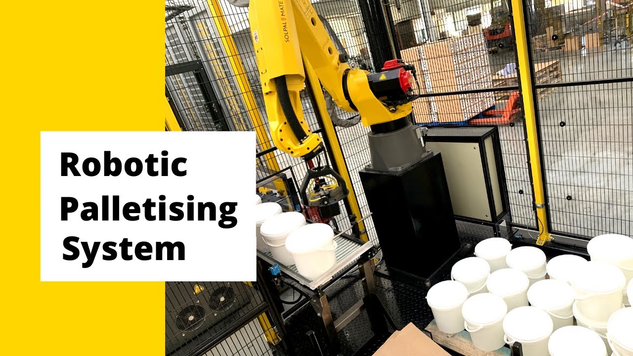 Palletising Buckets | Pick and place robotic palletising system from Solent Automation