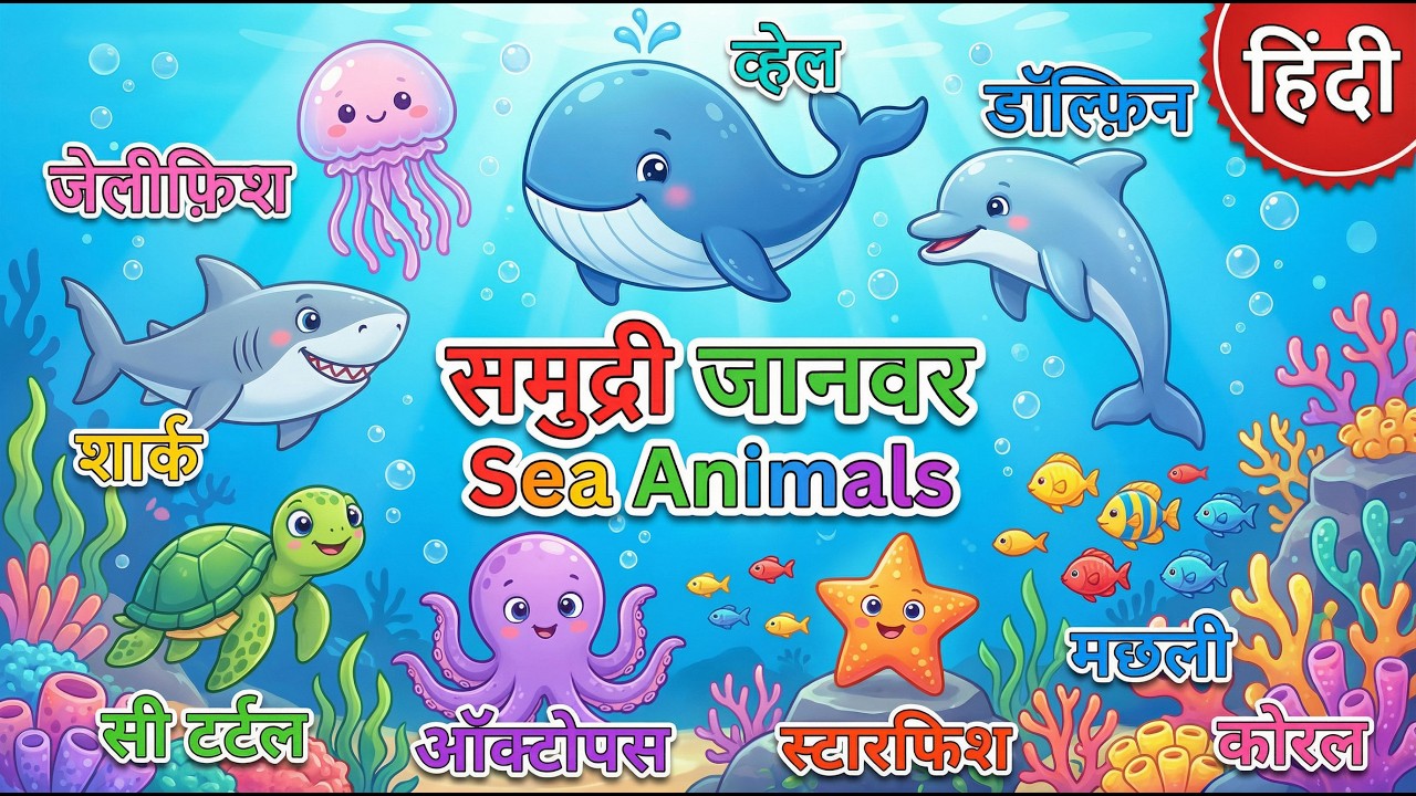 🌊बच्चों के लिए समुद्री जानवर 🐋🐬| समुद्री जानवर हिंदी में  #seaanimals  #oceananimals #hindilearning