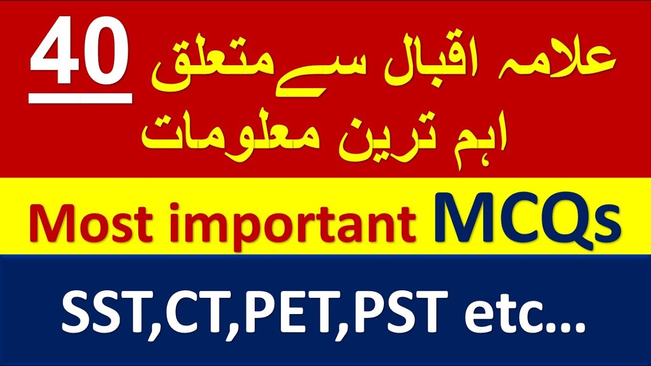 Allama Iqbal General Knowledge - Urdu - Pakistan Study MCQs about Dr Allama Iqbal