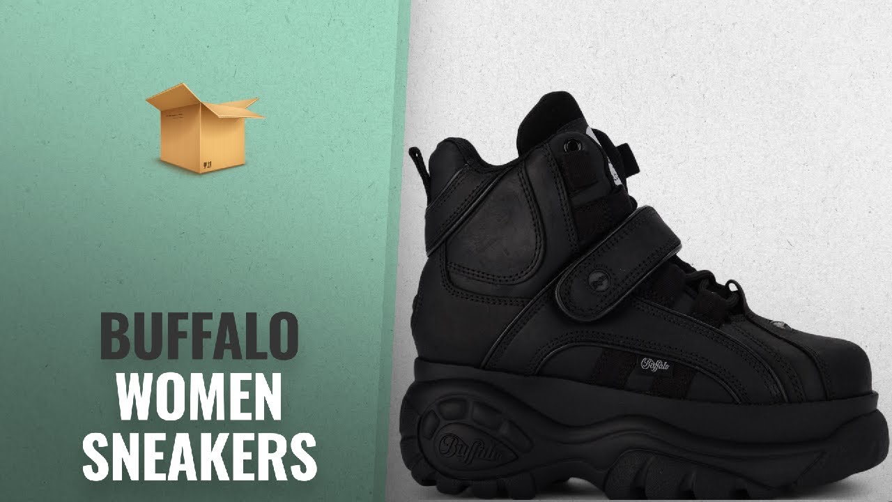 Great Buffalo Women Sneakers Collection [2018]: Buffalo 1348 Black Leather High Sneaker 39(IT)-9(US)