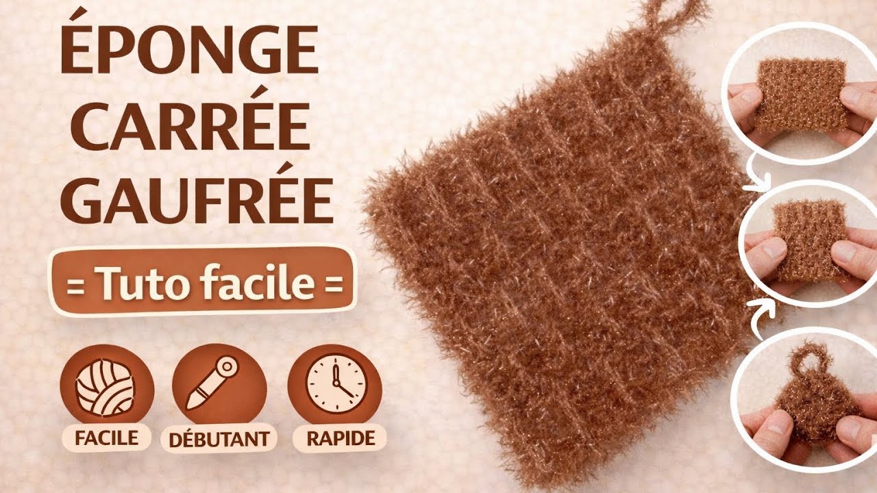 Comment faire une éponge carré gaufrée au crochet, tuto en pas à pas