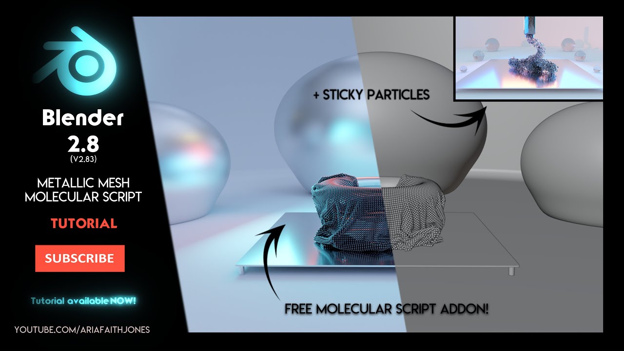 Blender 2.8 | Metallic Mesh and Sticky Particles | Molecular Script Addon | TUTORIAL