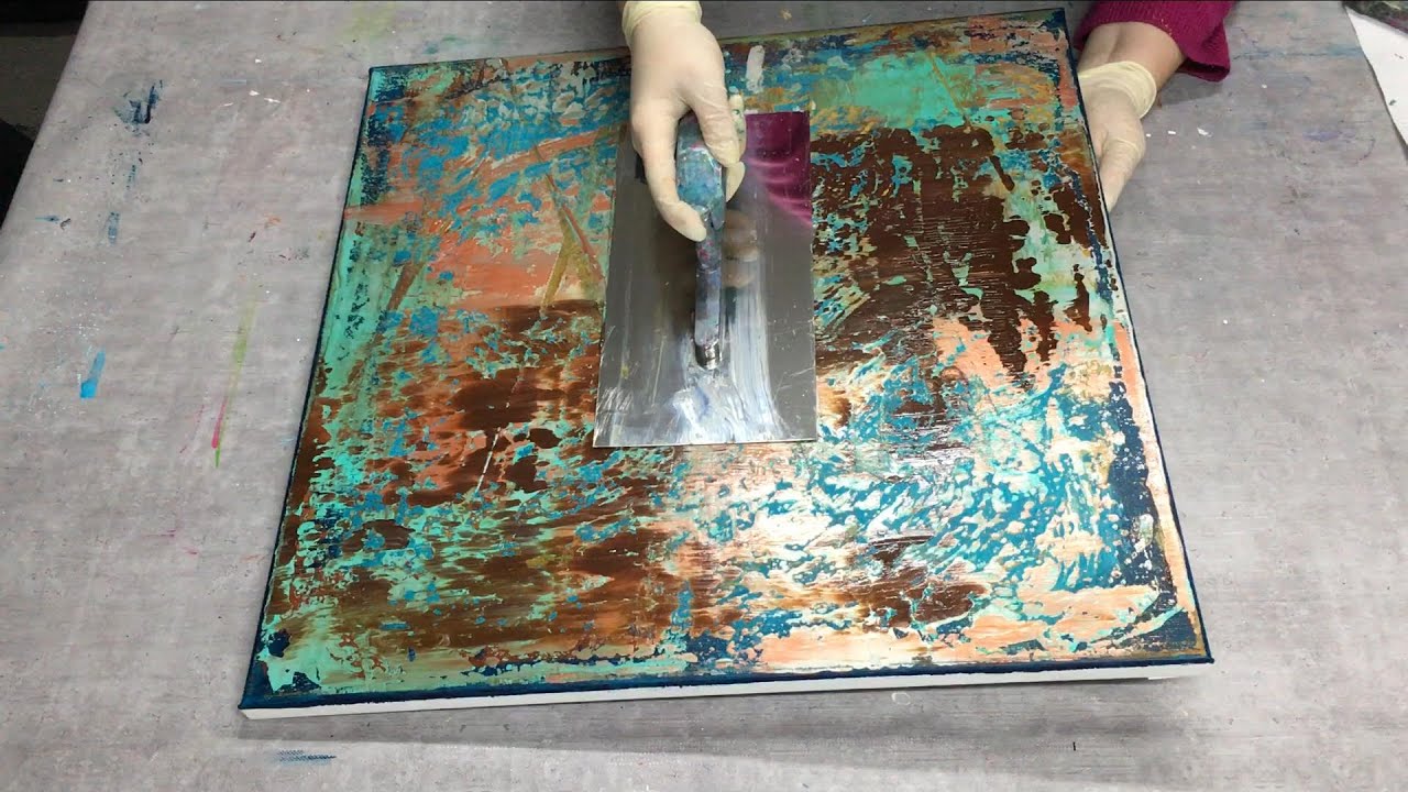 abstrakte Acrylmalerei | Rakeltechnik in Rost  und Patinaoptik | mit Bürste, Pinsel und Rakel