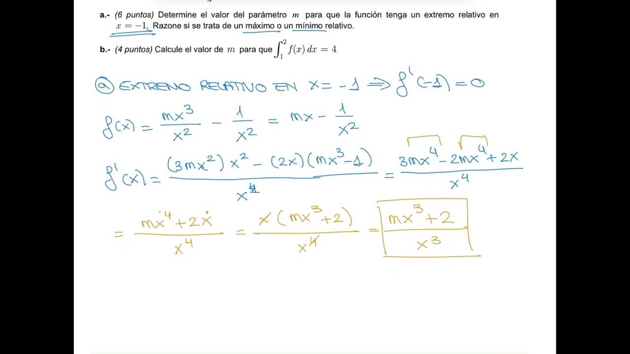 2º Bach. Matemáticas. PAU Aragón. Extraordinaria 2023. Hallar parámetros en funciones.