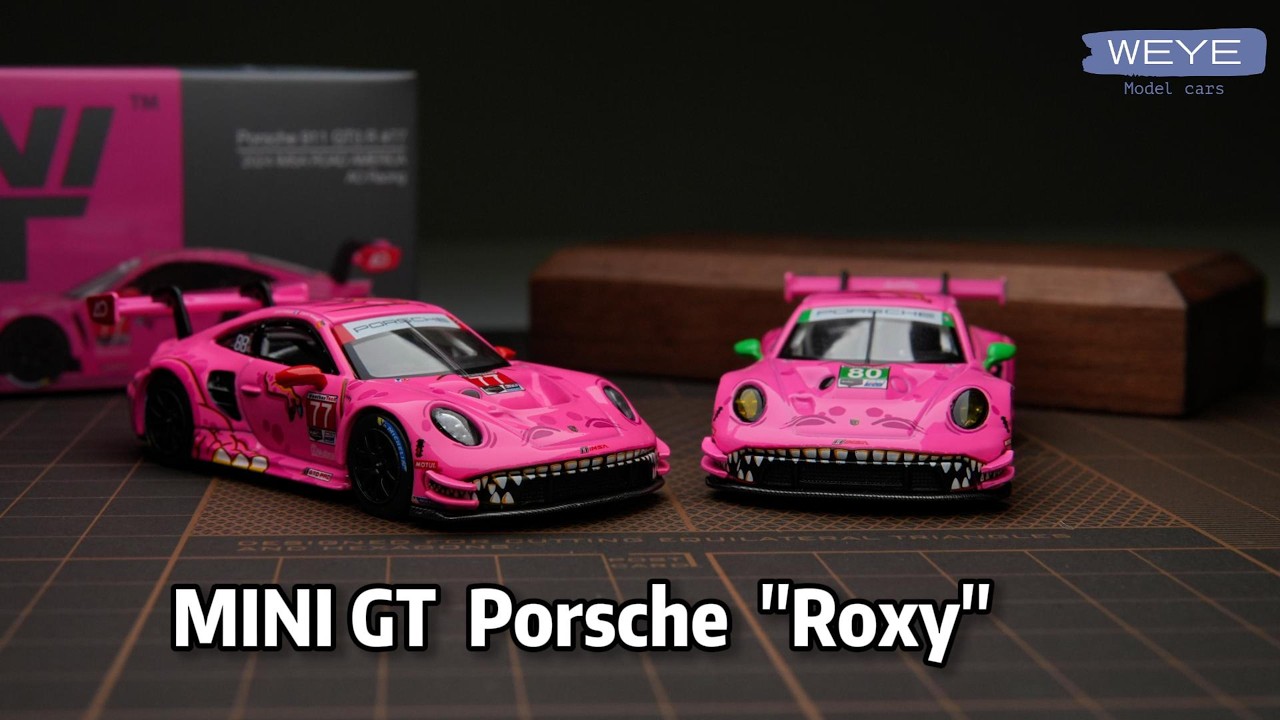 Why Two Roxys? MINI GT Pink Porsche 911 GT3 R AO Racing #77 (#1052) Review & Comparison With #80
