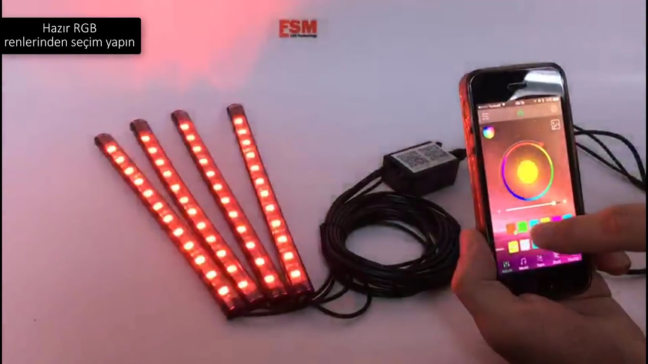 Ayak Altı LED Bluetooth İle Kontrol Edilebilen Ara&ccedil; İ&ccedil;i Atmosfer Işığı - FSMauto