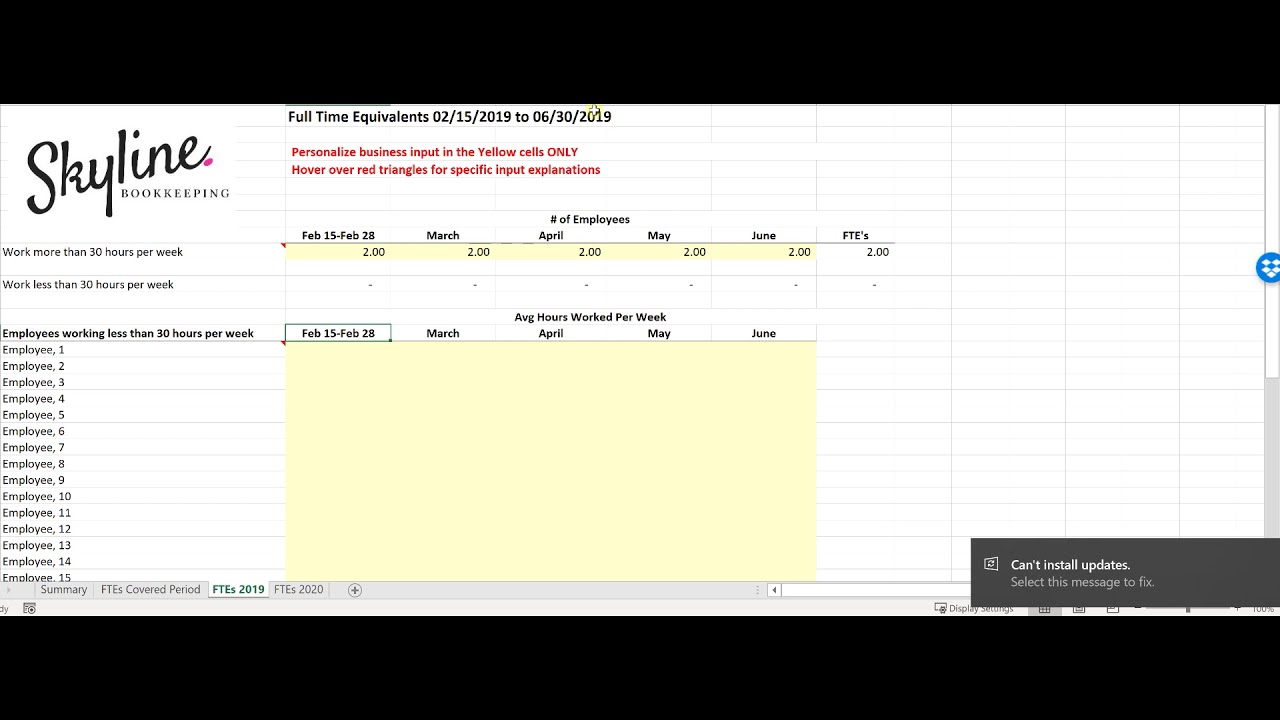 PPP Loan Forgiveness - Full-Time Equivalent Employee (FTE) Calculation (Template Provided)